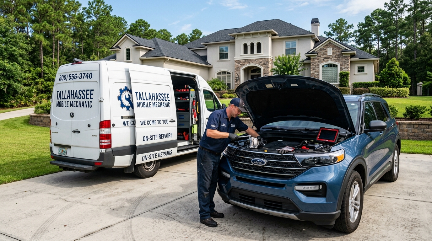 Mobile mechanic repairing SUV in Bradfordville FL residential driveway